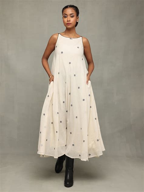 White Woven Jamdani Cotton Dress