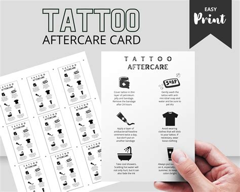 Printable Tattoo Aftercare Card | Henna Care Card | Body Ink Aftercare | Body Art Care Card ...