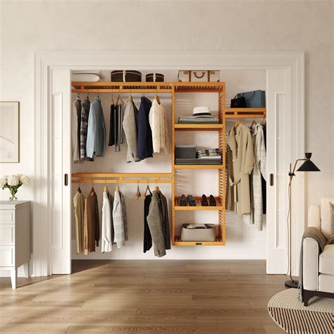 Amazon.com: Wood Closet Organizer System with Shelves & Hanging Rods ...