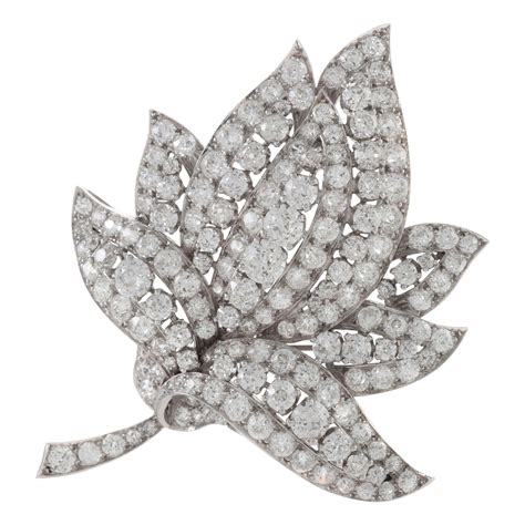 Diamond Platinum Leaf Brooch For Sale at 1stDibs