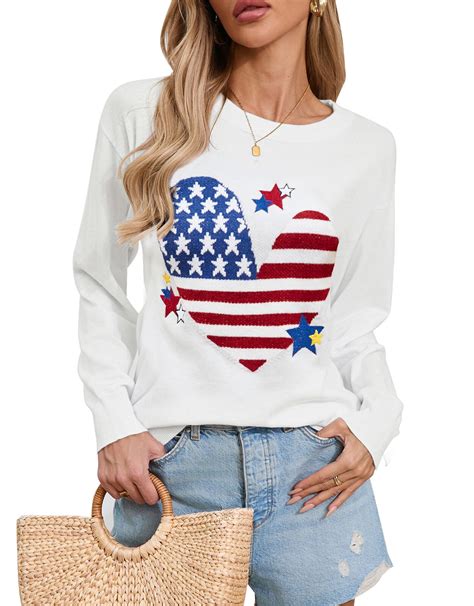 American Flag Sweaters for Women 4th of July Independence Day Patriotic ...