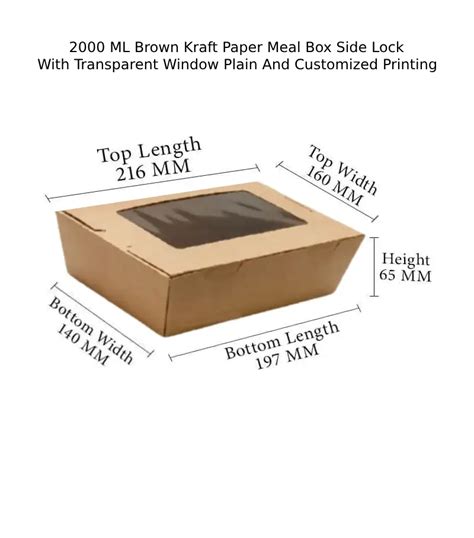 2000 ml Brown Kraft Paper Meal Box Side Lock With