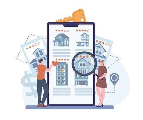 Couple searching new home in online app real estate estimates booking ...