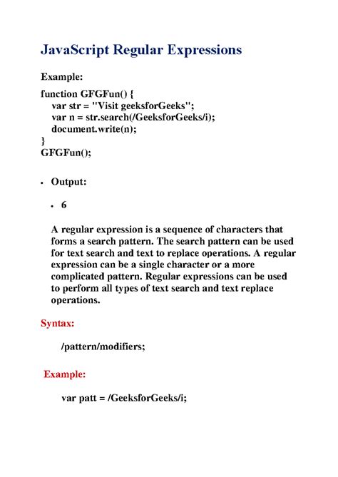 JavaScript Regular Expressions , string method in javascript , Regular ...