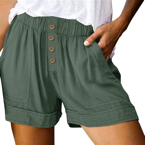 yillto Women's Plus Size Athletic Shorts Button Elastic Waist Shorts ...