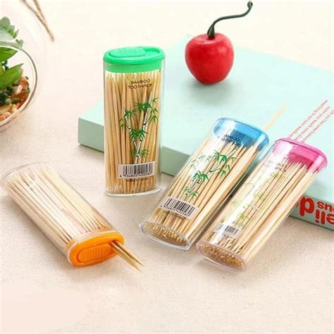 BRIGHTZONE Wooden Bamboo Toothpicks with Dispenser Box | Toothpicks ...