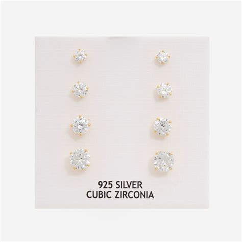 Four Pack Gold Tone Silver Embellished Stud Earrings - TK Maxx UK