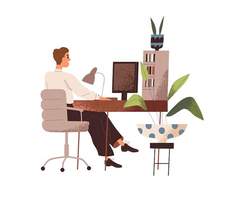 Деловой человек за компьютерным столом на работе. Сотрудник, работающий ...
