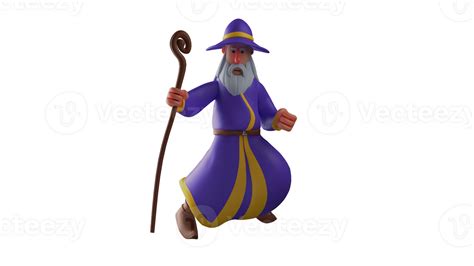 3D illustration. Brave Wizard 3D cartoon character. Witch in stance and ...