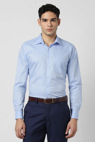 Buy Men Light Blue Textured Full Sleeves Wedding Shirt Online ...