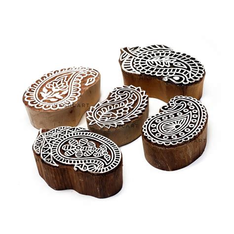 Hashcart | Set of 5 | Paisley Design Wooden Printing Stamps - Blocks ...