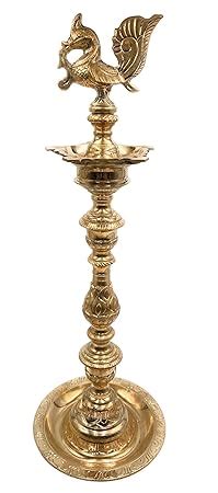 Buy South Indian Arts Brass Big Traditional 2 Ft Diya Peacock Oil Lamp ...