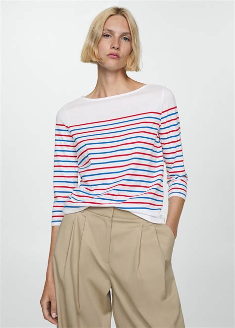 Striped boat-neck t-shirt - Women | MANGO USA