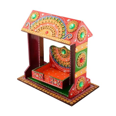 Decorative Papier-Mache work Wooden Jhula Temple - eCraftIndia Online