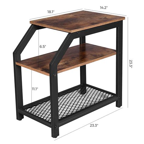 VASAGLE Industrial Side Table, 3-Tier Nightstand with Storage Shelves ...