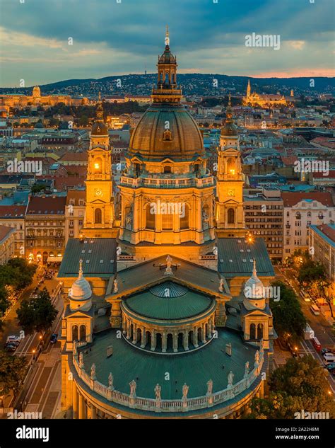 St. Stephen basilica. in Budapest Hungary. Amazing sunset with clouds ...