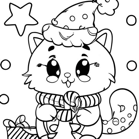 Christmas Cat Coloring Page
