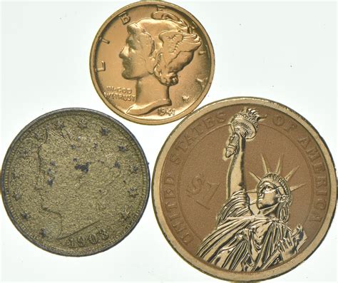 Solid 24K GOLD Plated Lot 1941 Mercury Dime 1903 Liberty V Nickel 2010 ...