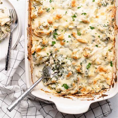 Creamy Spinach Artichoke Chicken Casserole - Nibble and Dine