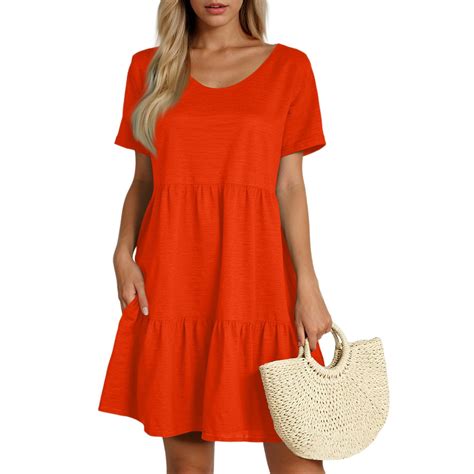 Knosfe Tiered Dresses for Women 2025 Casual V Neck Short Sleeve Dress A ...