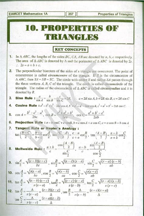 EAMCET Mathematics 1A Final Exam Notes: Properties of Triangles - Studocu