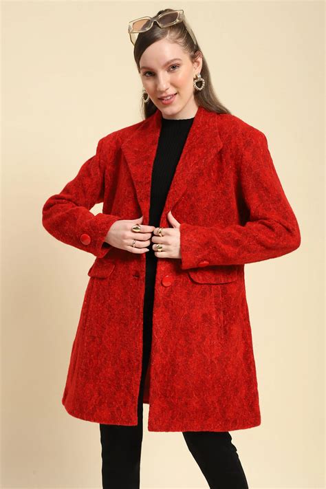 Red Self Design Acrylic Coat – Global Republic