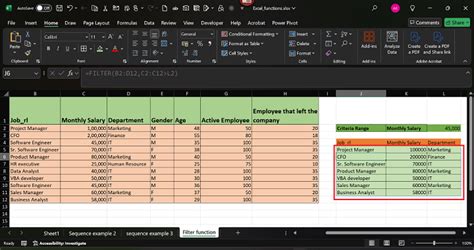 MS Excel Filter Function 的图像结果