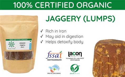 Pure Tree Certified Organic Jaggery Lumps | 900 g | Jar | Gur Powder ...