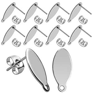 Stud Earring Findings, 20pcs Stainless Steel Oval Earring Studs Blank ...