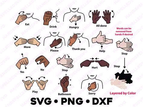Common Words American Sign Language Asl PNG SVG DXF Bundle Layered by ...