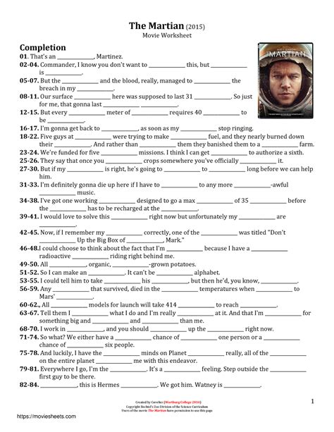 The Martian Movie Sheet with KEY - Movie Worksheet Created by ...