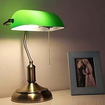 Buy DONERIA Bankers Desk Lamp, Green Glass Shade, Antique Brass Base ...