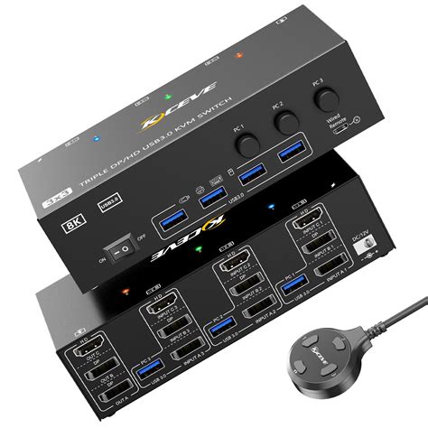 Buy 8K KVM Switch 3 Monitors 3 Computers HDMI + DisplayPort, KCEVE USB ...