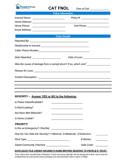 FNOL Claim Form - People's Trust Insurance Company