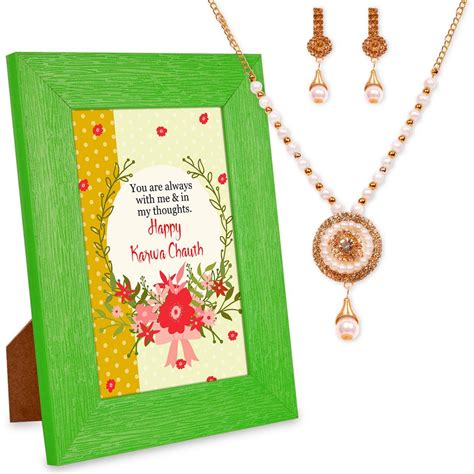 Buy Happy Karwa Chauth Necklace set & Quotation frame Hamper Online at ...