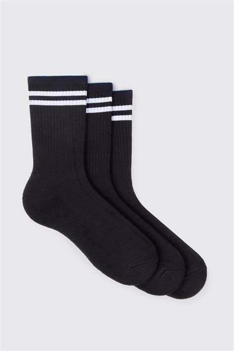 3 Pack Sport Stripe Socks | boohoo UK
