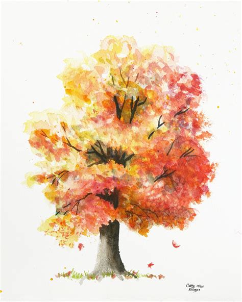 Autumn Tree Watercolor Painting Print, Cathy Hillegas, 8x10 Watercolor ...