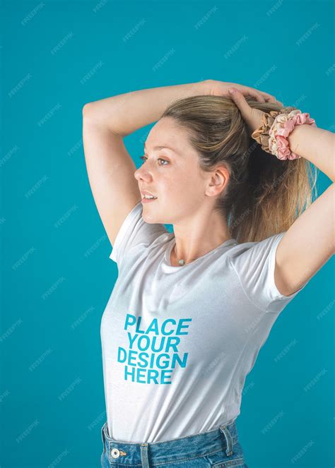 Premium PSD | Girl wearing t-shirt front side view mockup template ...