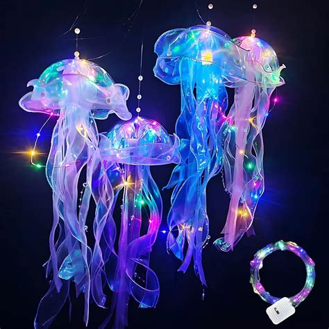 Jellyfish Decor, 4 Pcs Jellyfish Lanterns Lamp for Mermaid Theme Party, Hanging Colorful Jelly ...
