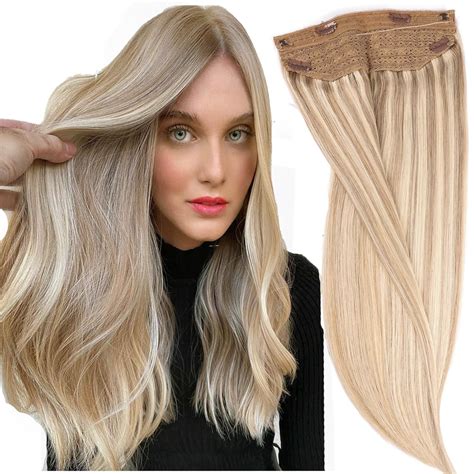 Amazon.com: DIYOMO Halo Hair Extensions - Light Blonde Highlighted ...