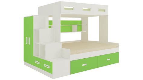 Adona Austin Twin Bunk Bed with 4 Ft Lower Bed, Left Storage Steps ...