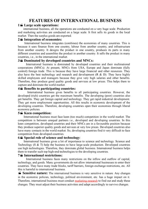Features OF International Business - FEATURES OF INTERNATIONAL BUSINESS ...
