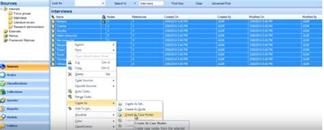 Procedure to create different types of nodes in Nvivo