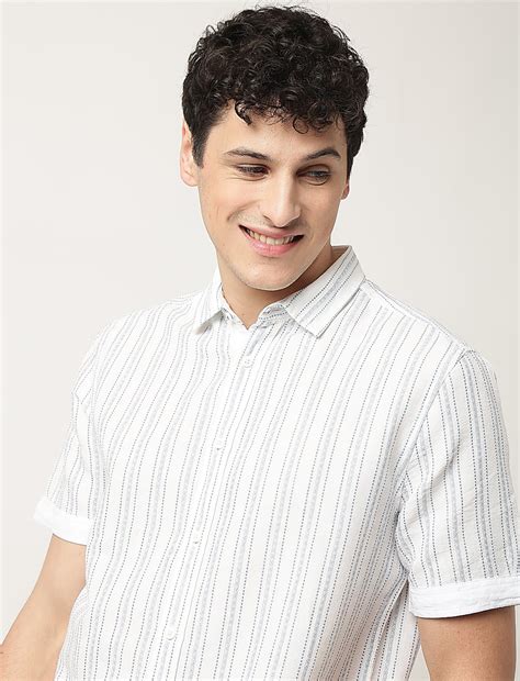 Buy Cotton Mix Striped Classic Collar Shirt at Marks & Spencer