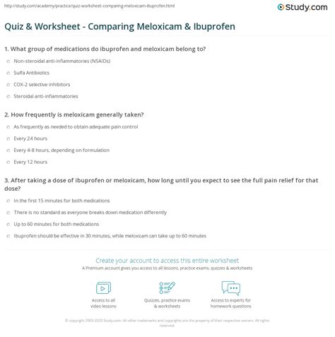 Quiz & Worksheet - Comparing Meloxicam & Ibuprofen | Study.com