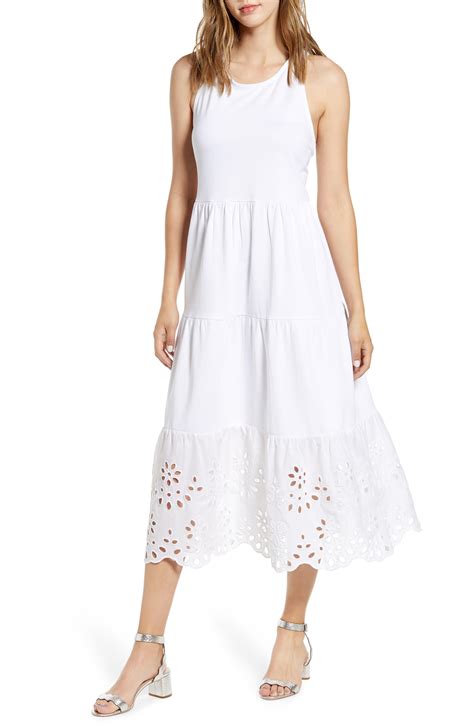 J.Crew Cotton Tiered Knit Maxi Dress With Eyelet Trim in White - Lyst