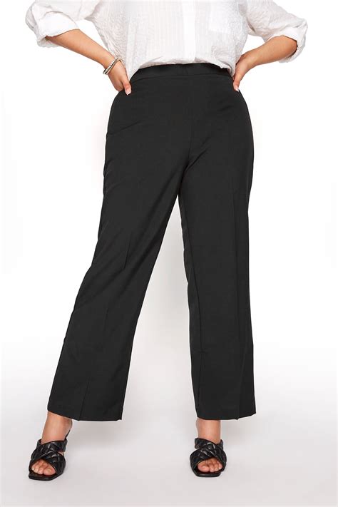 Plus Size Black Elasticated Stretch Straight Leg Trousers - Petite ...