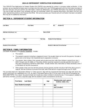 Fillable Online 2024-25 DEPENDENT VERIFICATION WORKSHEET Fax Email ...