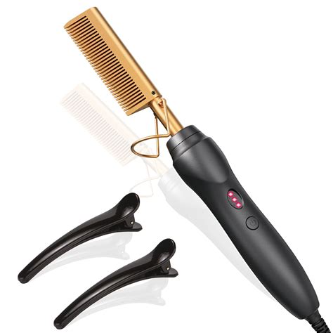 BudiGl 3-in-1 Ceramic Electric Hot Comb Hair Straightener, Fast Heating ...