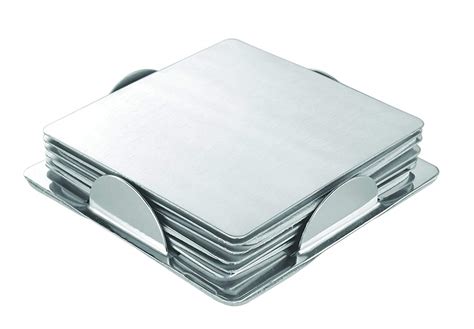LEVOLT Stainless Steel Square Coaster, 6 Piece, Silver : Amazon.in ...